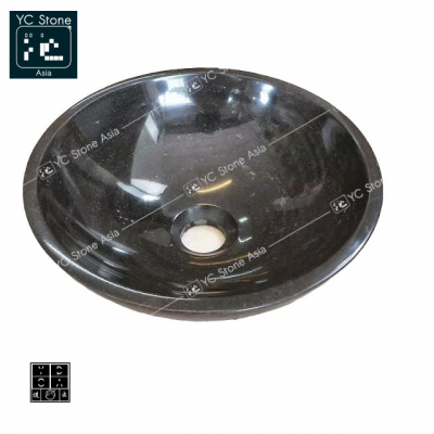 Round  Black Marble Vessel Sinks Countertop  Bathroom Wash Sink Stone Bath Sinks Stone Black Marble  Wash Basin